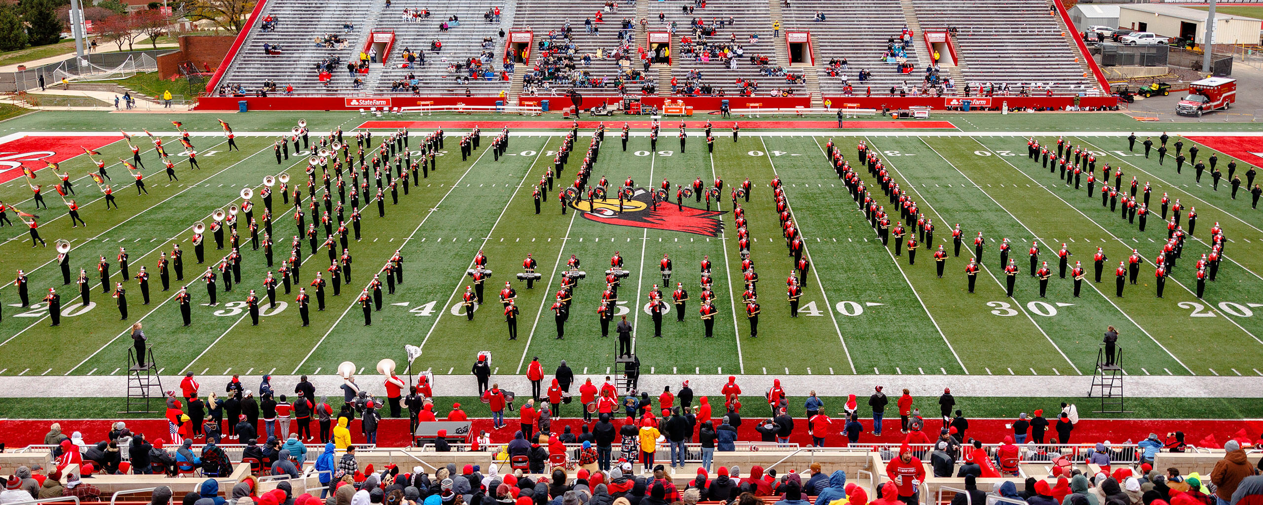 Big Red Marching Machine performing on a ISU Alumni Game Day.