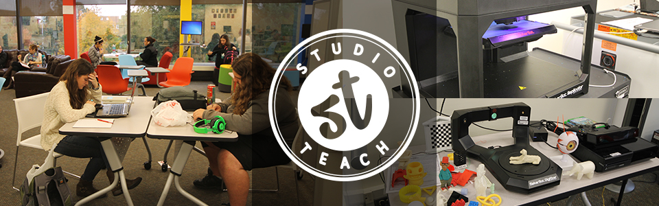 Studio Teach photo collage and logo centralized.